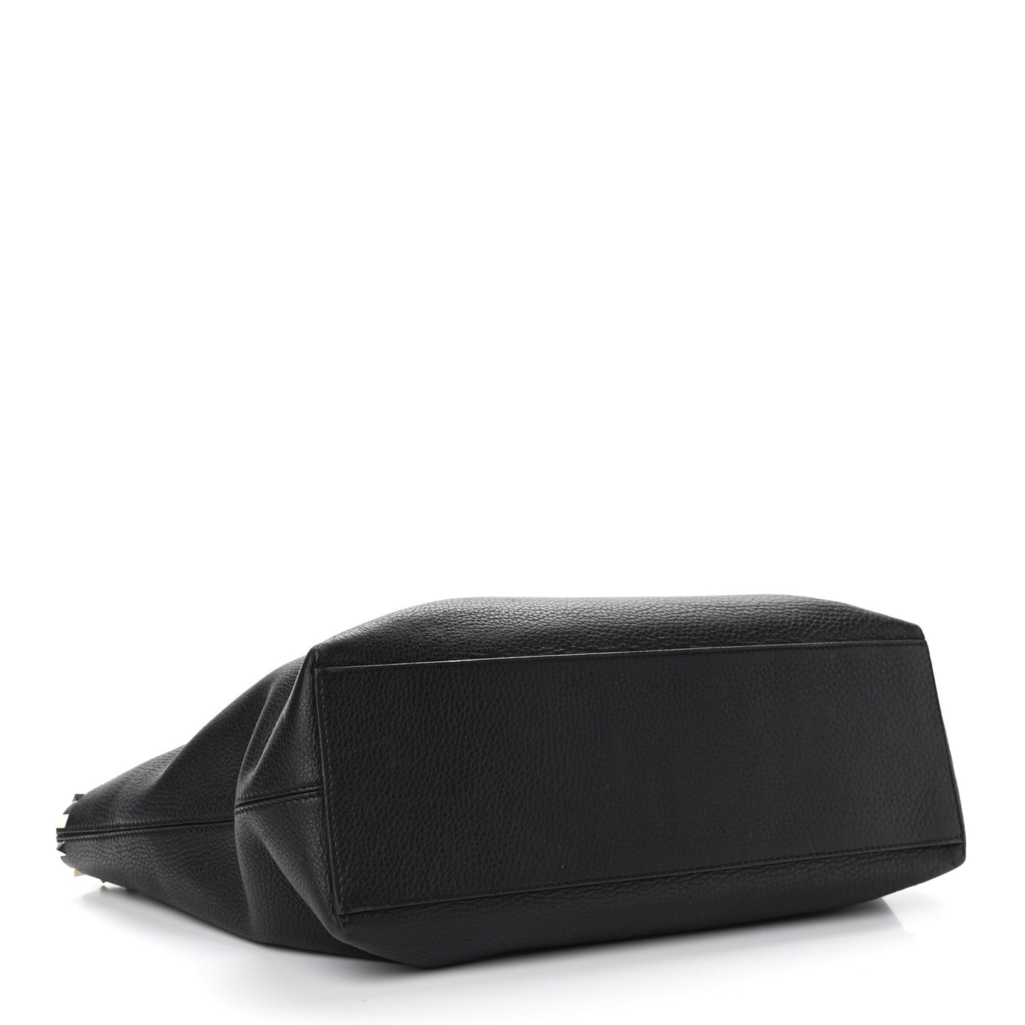 Grained Calfskin Rockstud Shoulder Tote Black