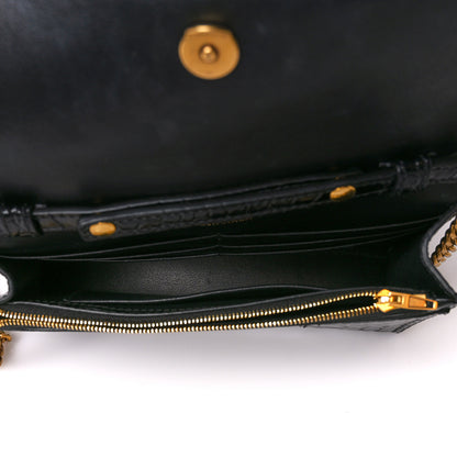 Balenciaga Shiny Calfskin Crocodile Embossed Hourglass Chain Bag Black 5 of 12