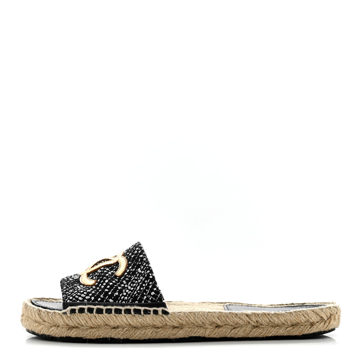 Wool Laminated Lambskin CC Slide Sandals 39 Black Gold