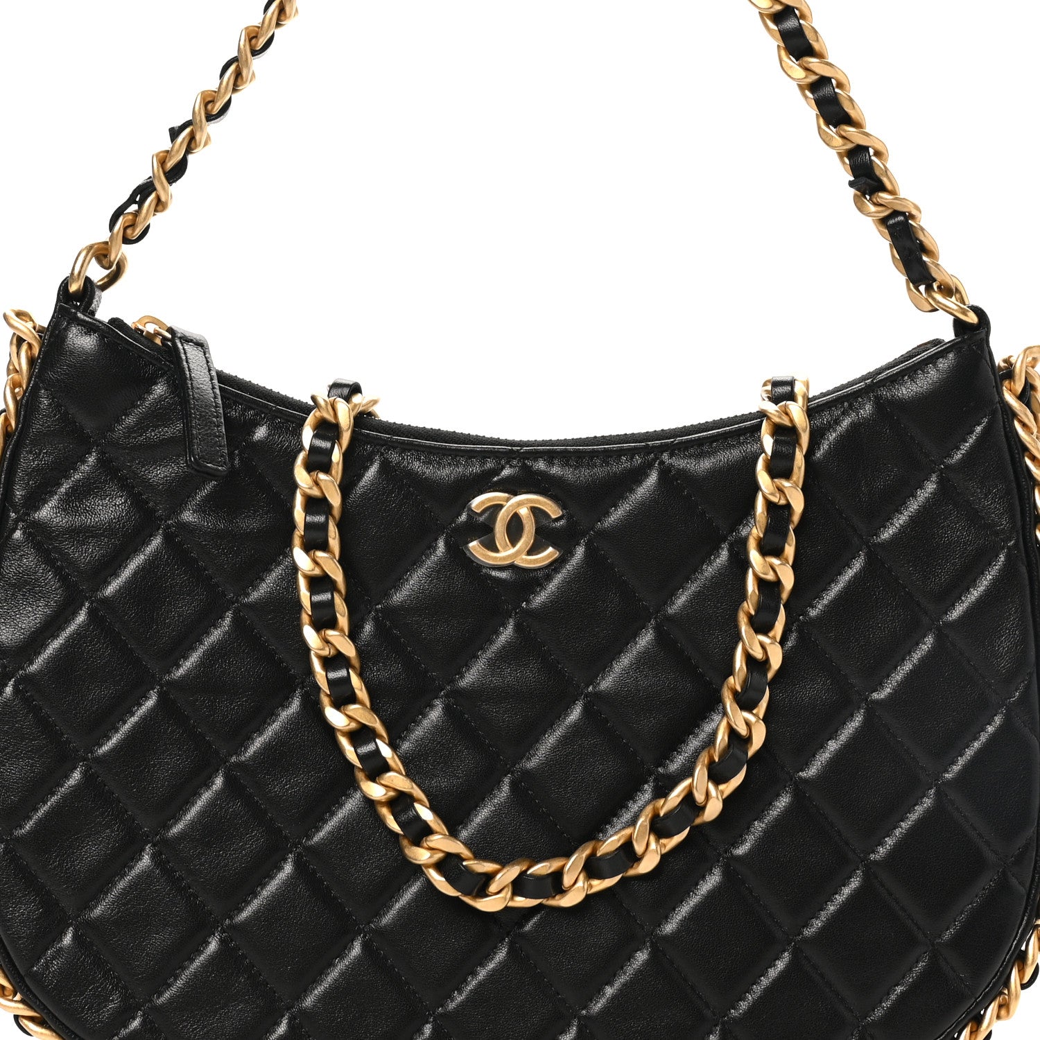 Chanel Shiny Crumpled Lambskin Quilted Large Trendy Chain Around Hobo Black 8 of 10