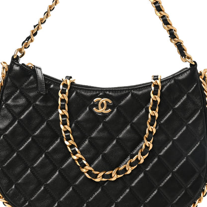 Chanel Shiny Crumpled Lambskin Quilted Large Trendy Chain Around Hobo Black 8 of 10