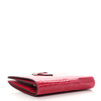 Hermes Shiny Alligator Bearn Compact Wallet Rose Extreme 4 of 8