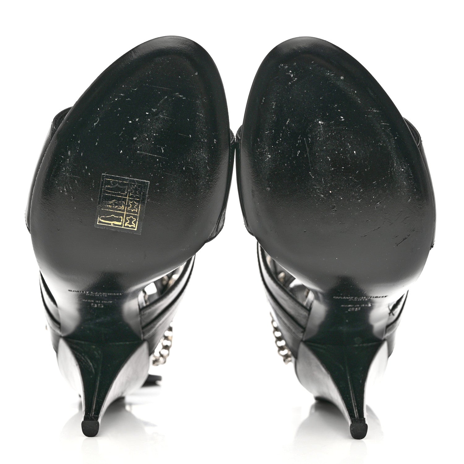 Saint Laurent Shiny Calfskin Multi-Studded Strap Fetish Ankle Sandals 39 Black 5 of 8