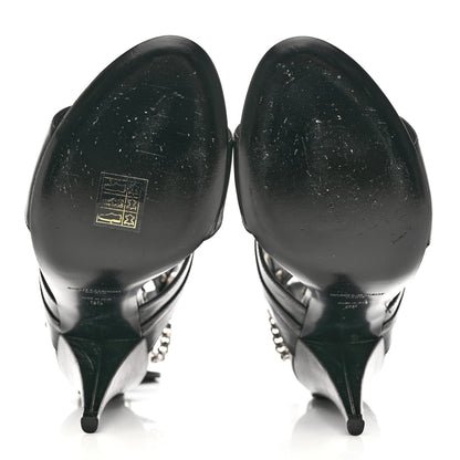 Saint Laurent Shiny Calfskin Multi-Studded Strap Fetish Ankle Sandals 39 Black 5 of 8