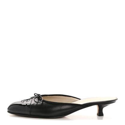 Chanel Lambskin Patent Cap Toe Bow CC Mules 36.5 Black 1 of 9
