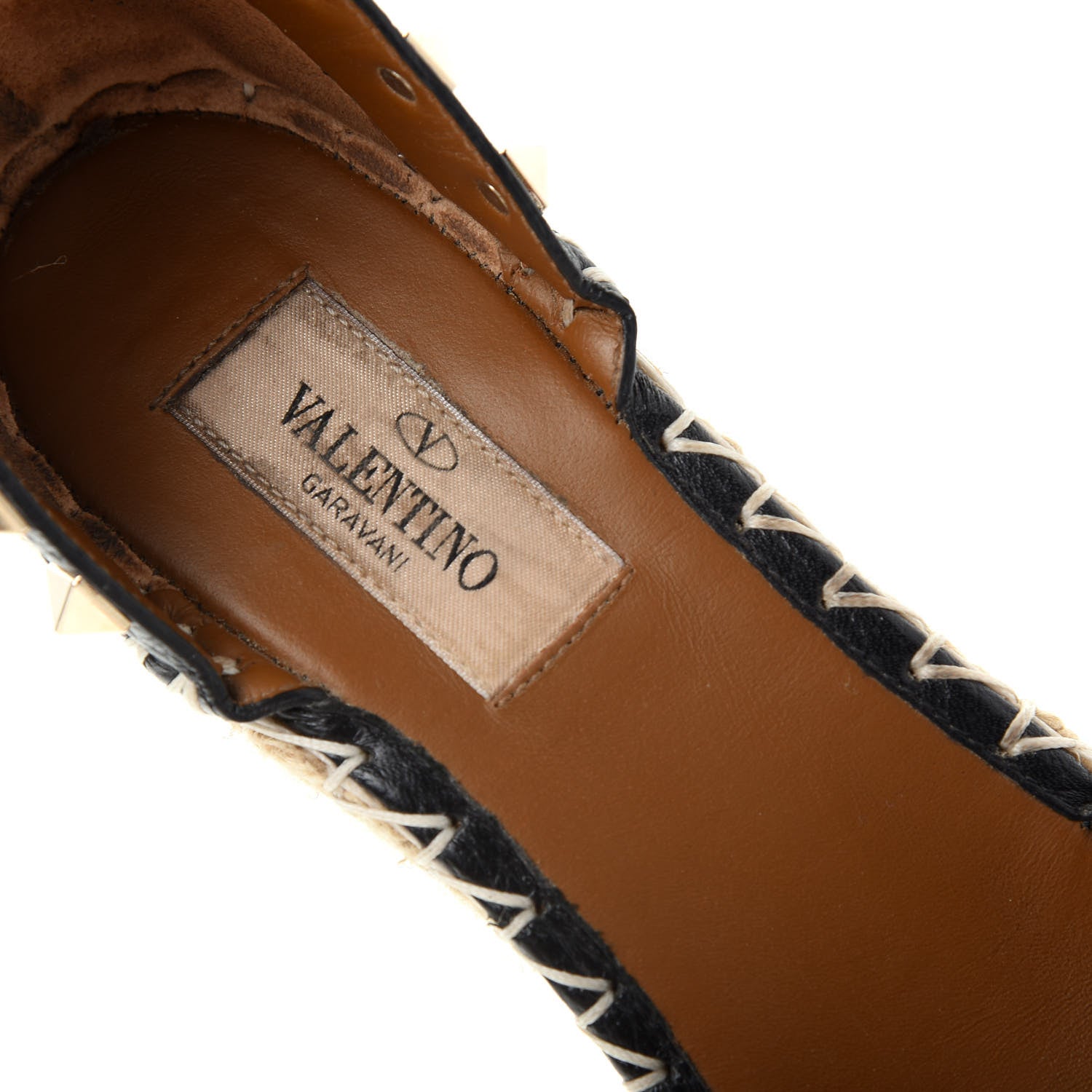 Valentino Garavani Grained Calfskin Rockstud Ankle Wrap Espadrille 15/85mm Wedges 36 Black Light Cuir 8 of 10