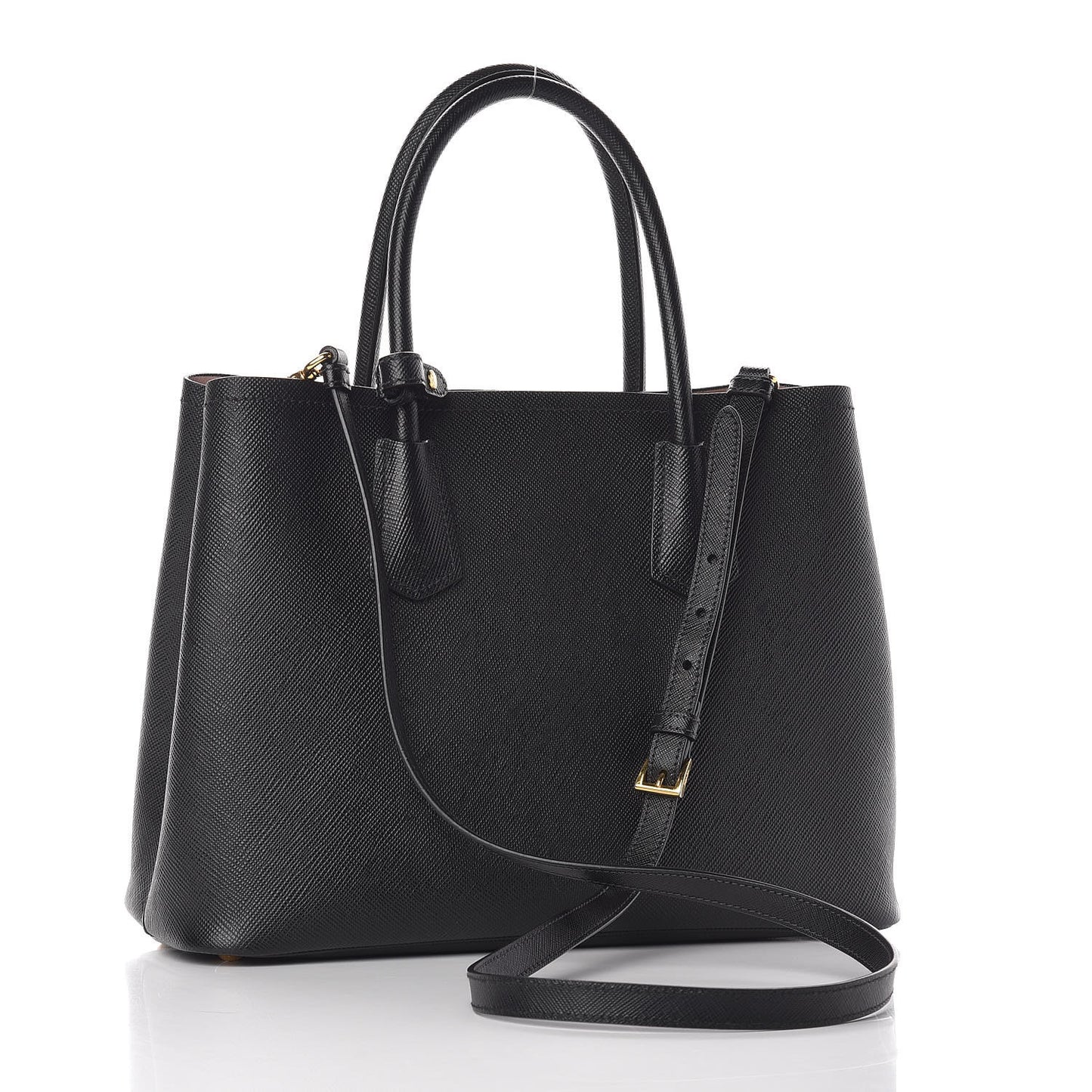 Saffiano Cuir Medium Double Bag Black Mughetto