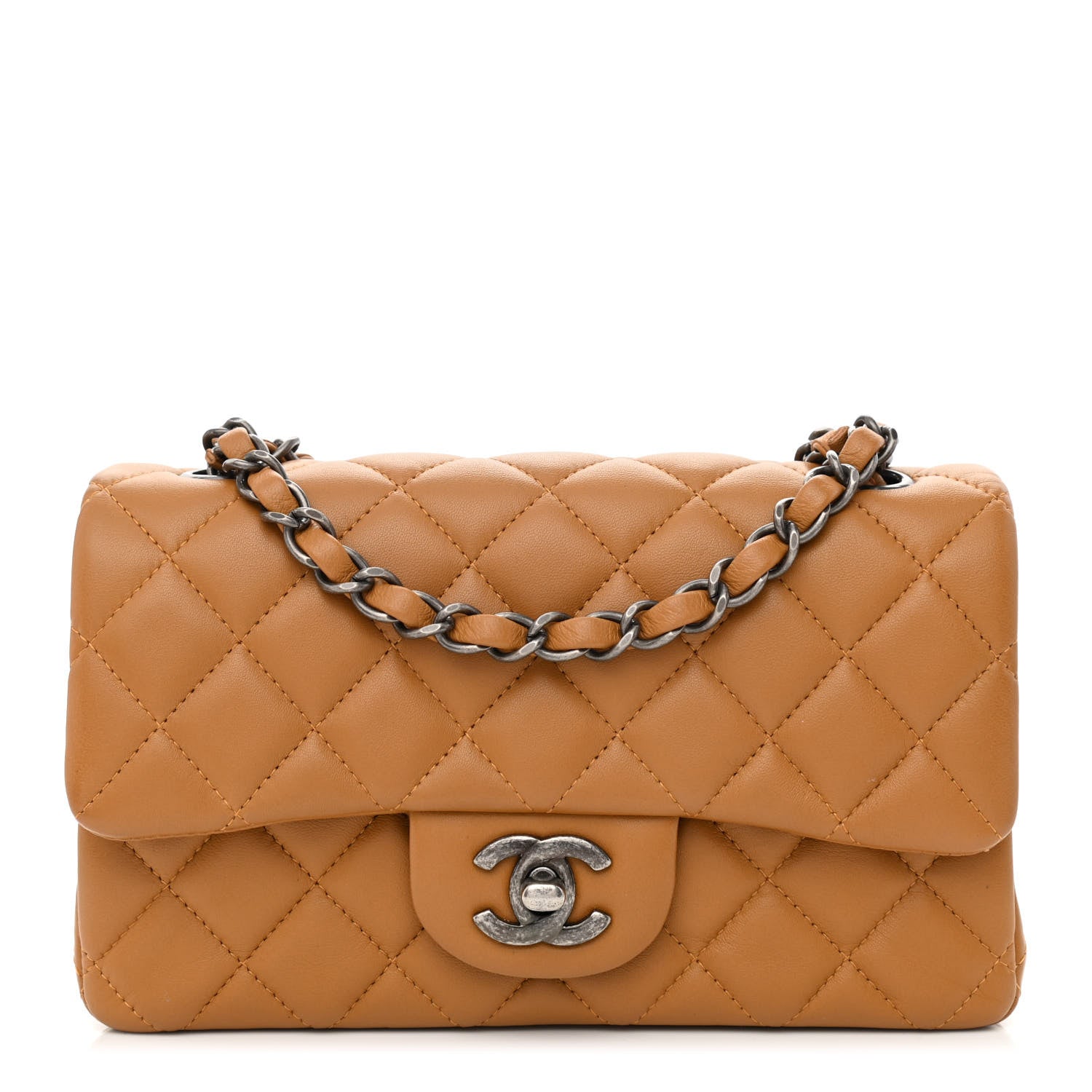 Chanel Lambskin Quilted Mini Rectangular Flap Camel 1 of 10