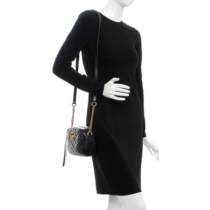 Gucci Calfskin Matelasse Small GG Marmont Chain Shoulder Bag Black 2 of 8