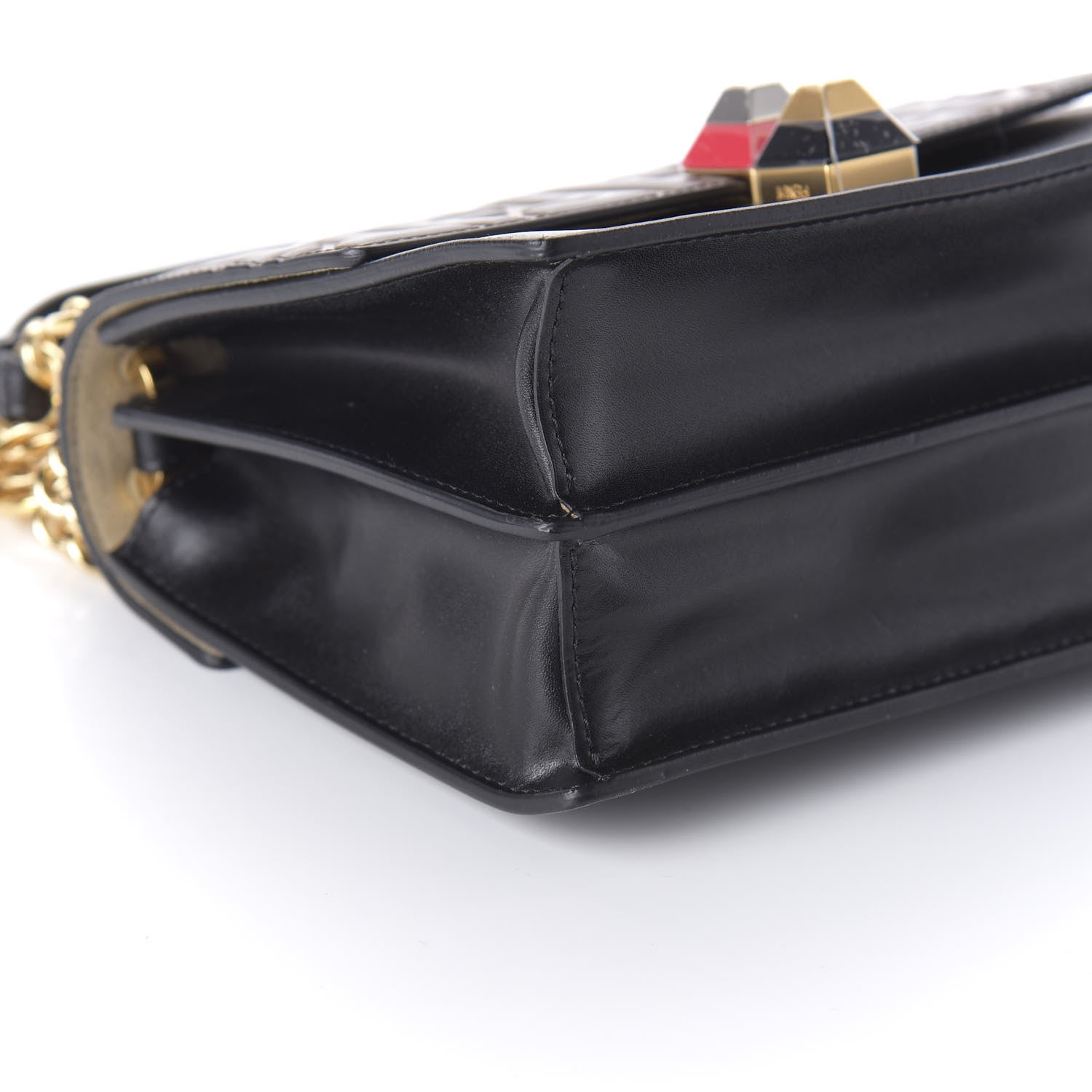 Fendi Vitello Liberty Bi-Color FF 1974 Embossed Small Kan I Shoulder Bag Black Maya 6 of 12