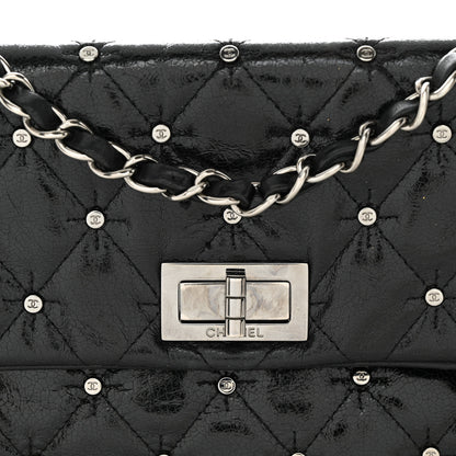 Chanel Glazed Crackled Calfskin Quilted Studded Mademoiselle Flap Black 8 of 10