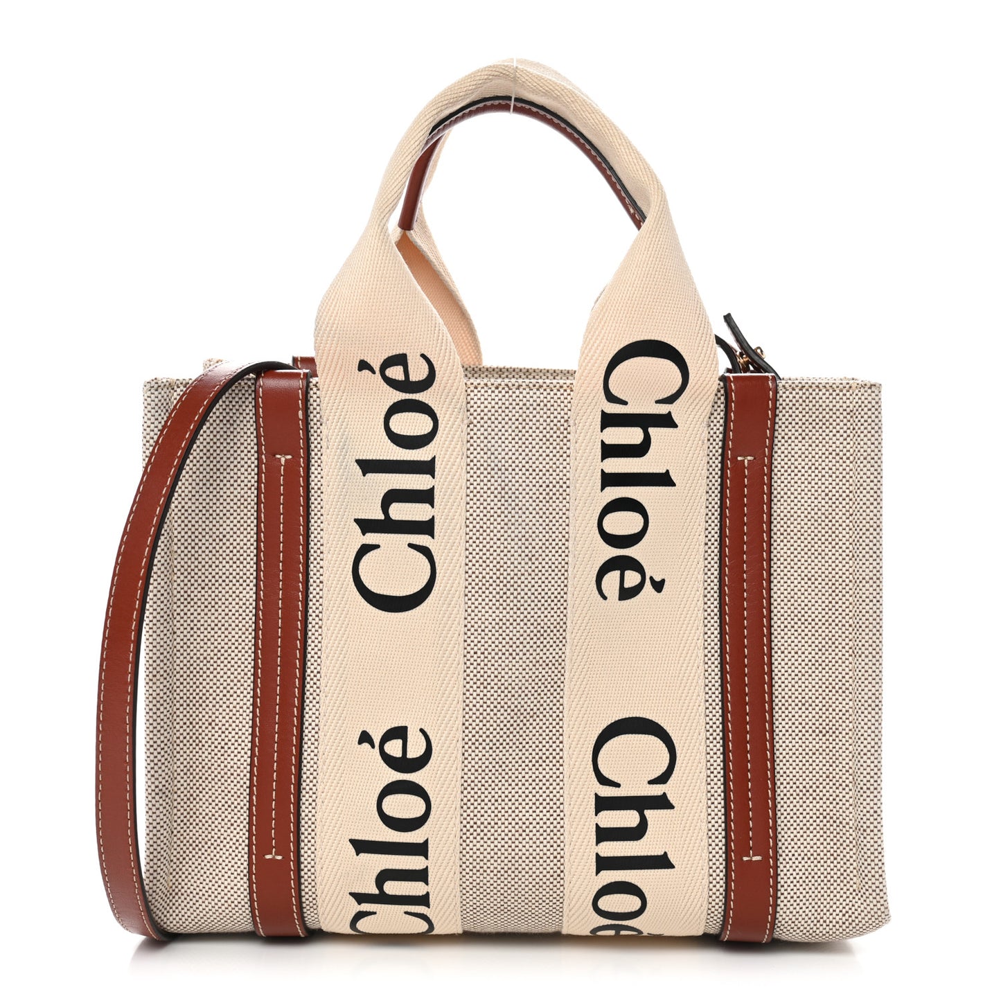 Cotton Calfskin Small Woody Ribbon Tote White Brown
