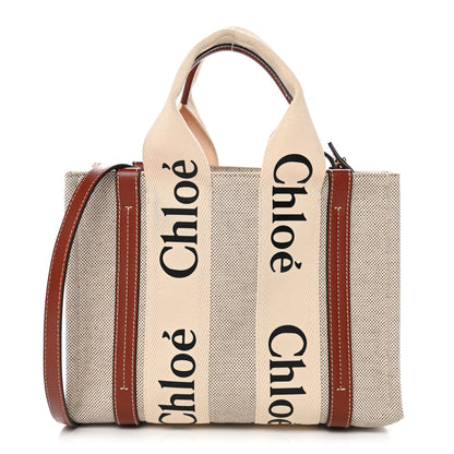 Chloe Cotton Calfskin Small Woody Ribbon Tote White Brown 1 of 10