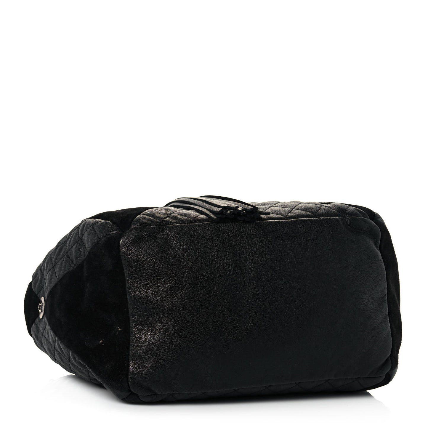 Goatskin Suede Calfskin Quilted Patchwork Drawstring Bag Black