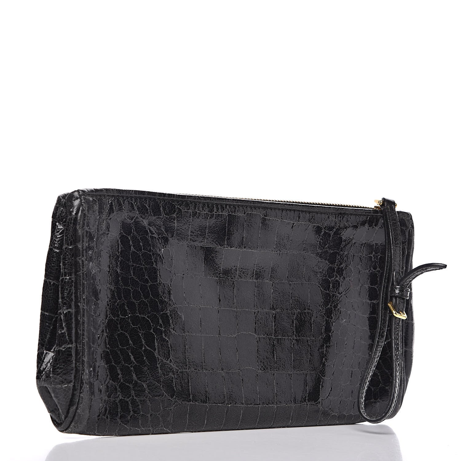 Miu Miu Embossed Crocodile Glazed Calfskin Wristlet Black 2 of 12
