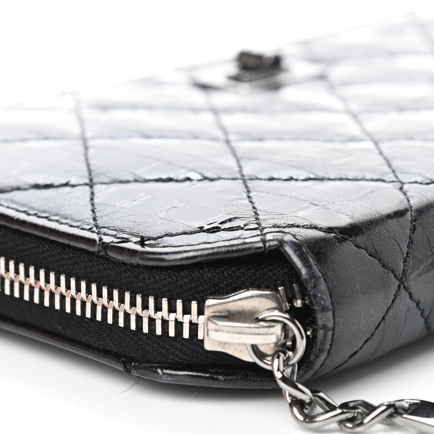 Chanel Aged Calfskin Striped Reissue Zip Around Wallet Black 8 of 11