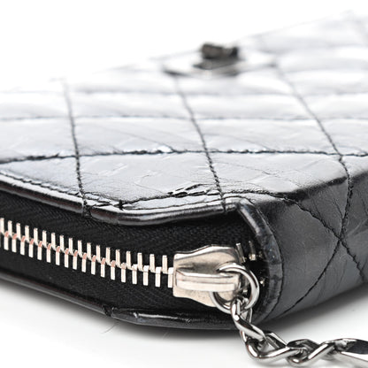 Chanel Aged Calfskin Striped Reissue Zip Around Wallet Black 8 of 11