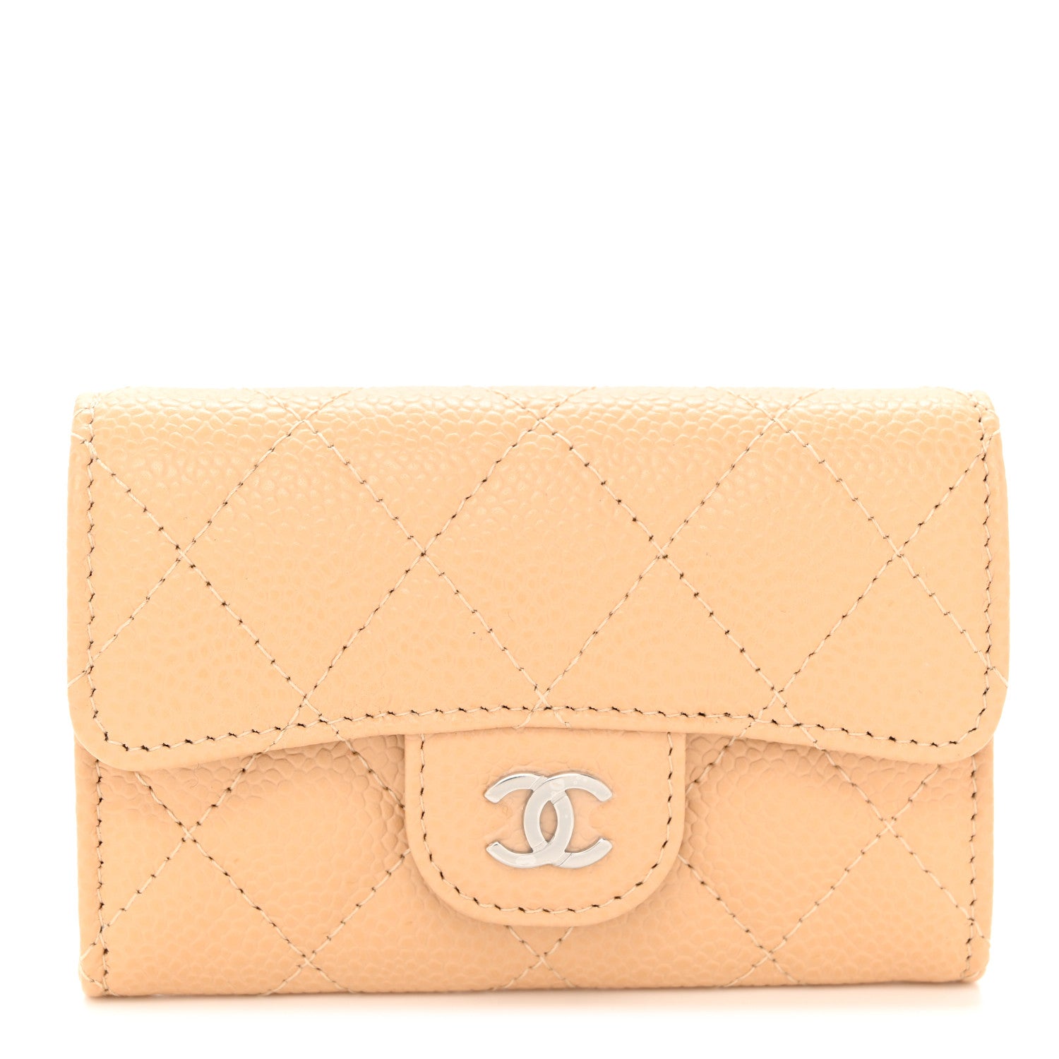 Chanel Caviar Quilted Flap Card Holder Wallet Beige 1 of 8