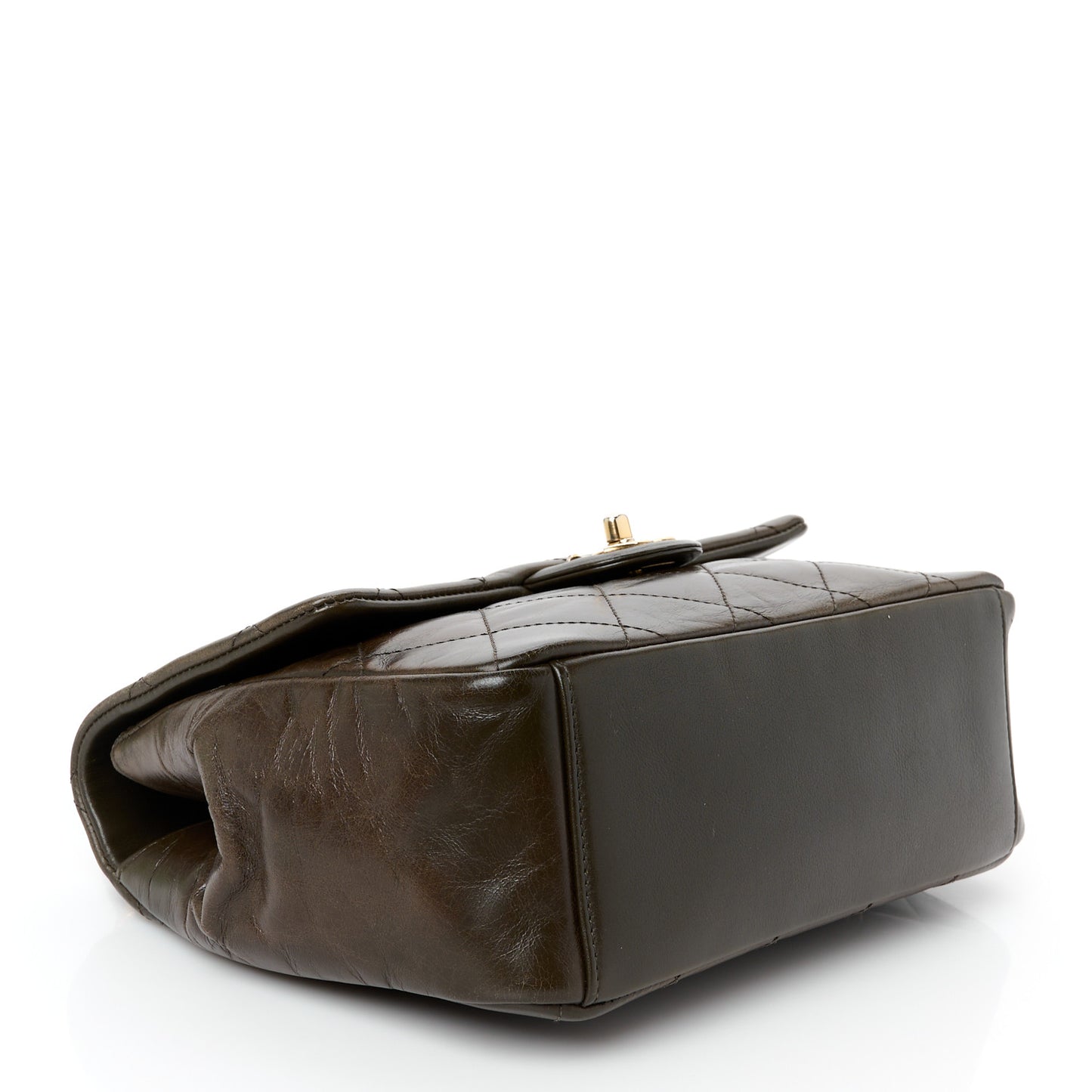 Calfskin Quilted Medium Gold Bar Top Handle Flap Dark Khaki