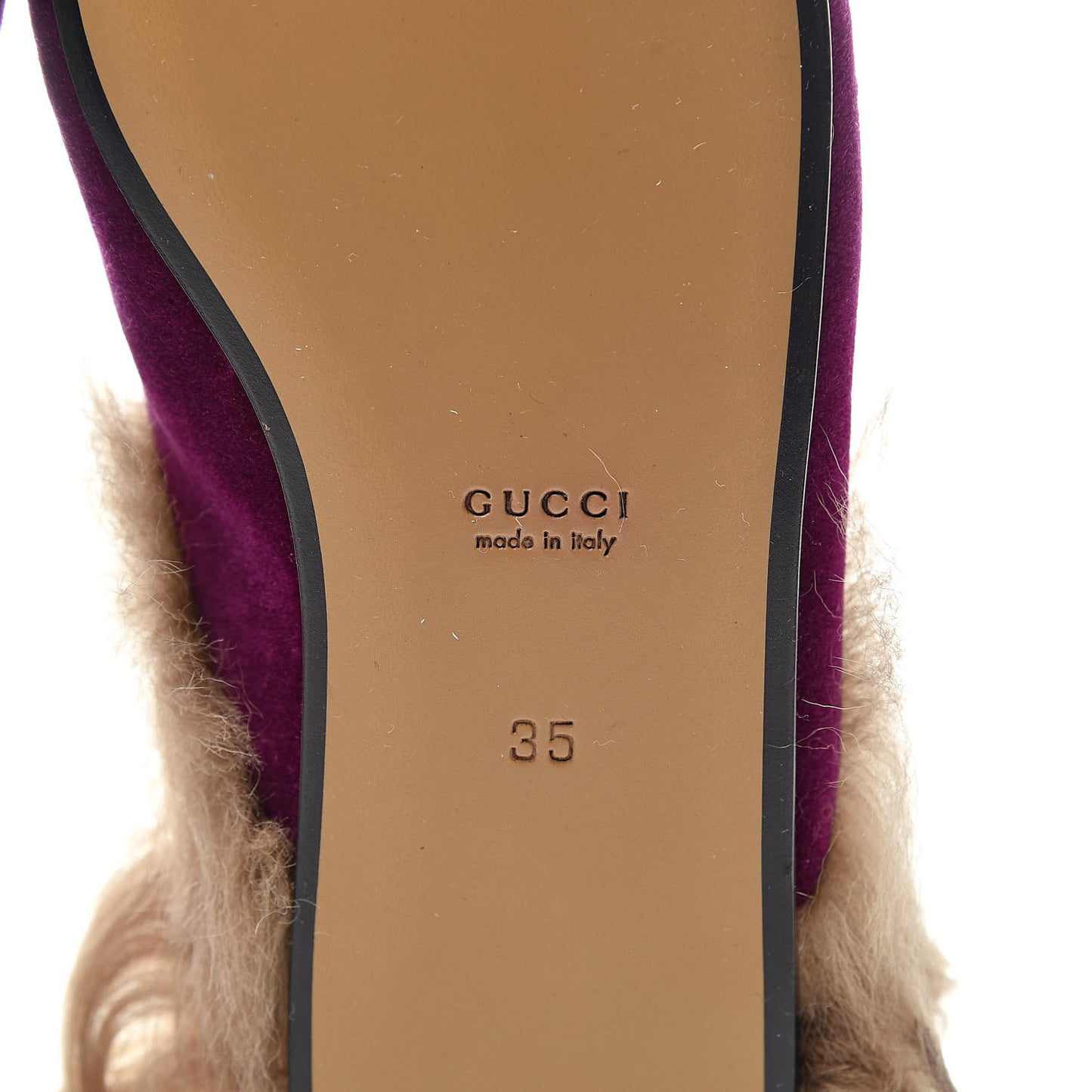Velvet Fur Womens Princetown Slippers 35 Fucsia Violet Cyclamen Natural