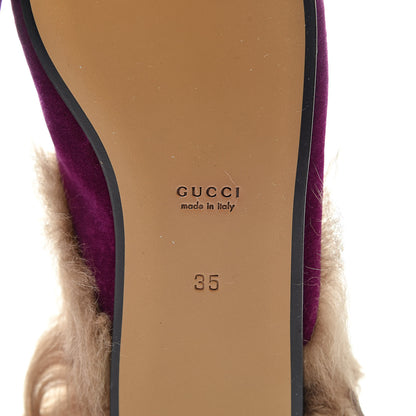 Gucci Velvet Fur Womens Princetown Slippers 35 Fucsia Violet Cyclamen Natural 6 of 8