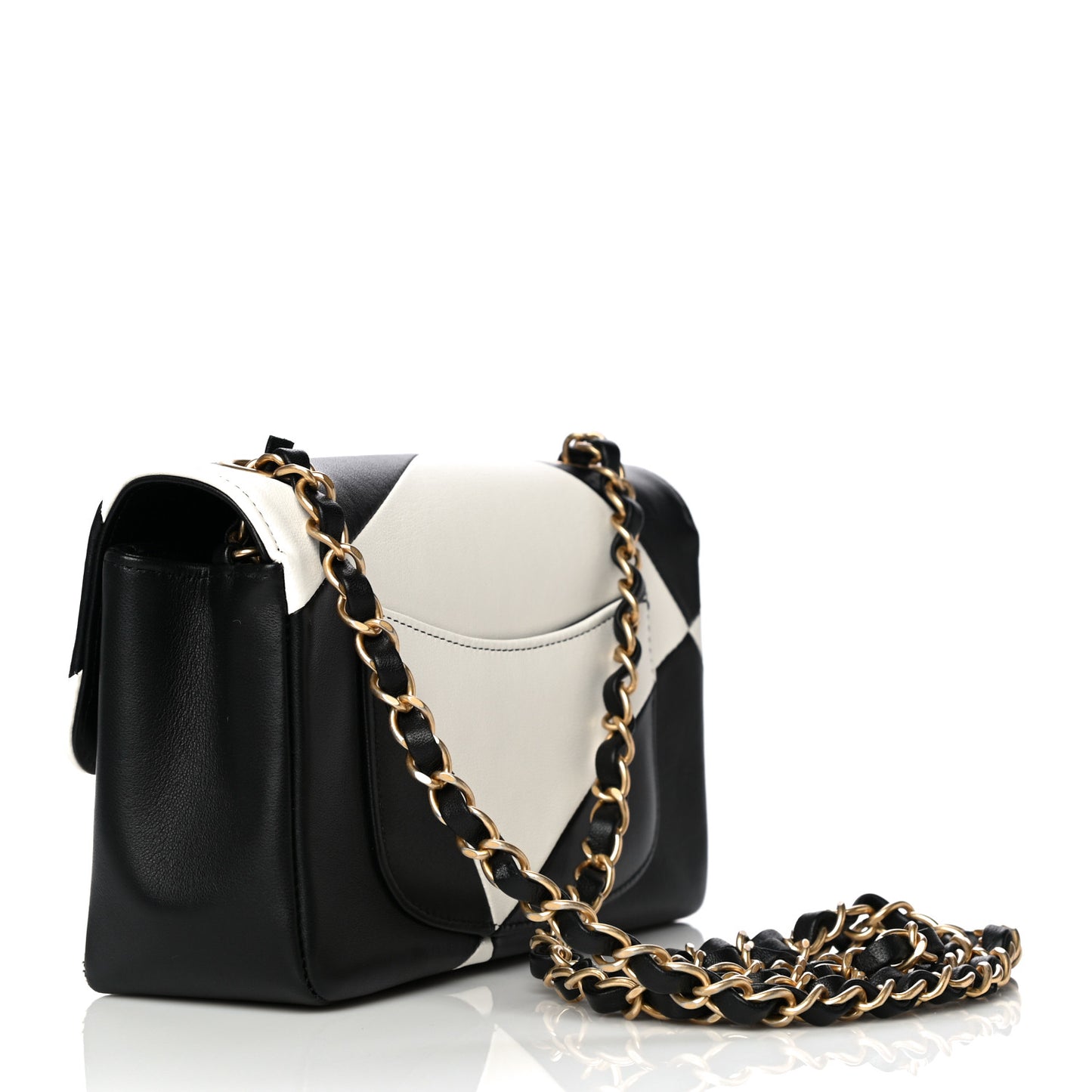 Lambskin Geometric Patchwork Mini Flap Black White
