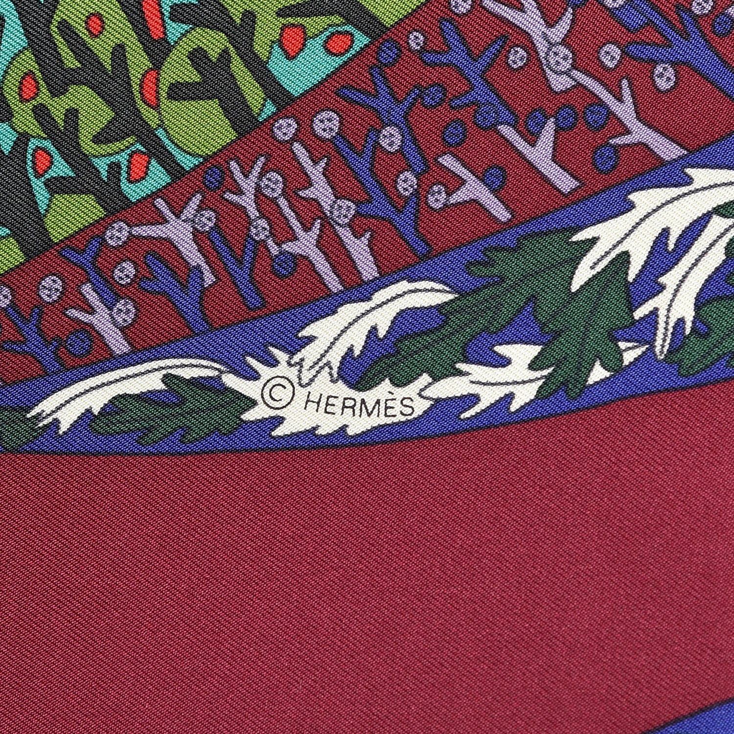 Hermes Silk A Travers Champs Scarf 90 Rouge Violet Vert 5 of 5