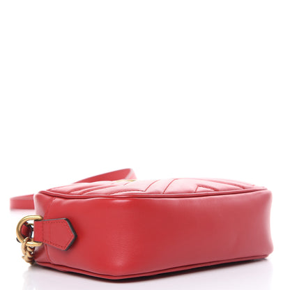 Gucci Calfskin Matelasse Mini GG Marmont Chain Shoulder Bag Hibiscus Red 4 of 9