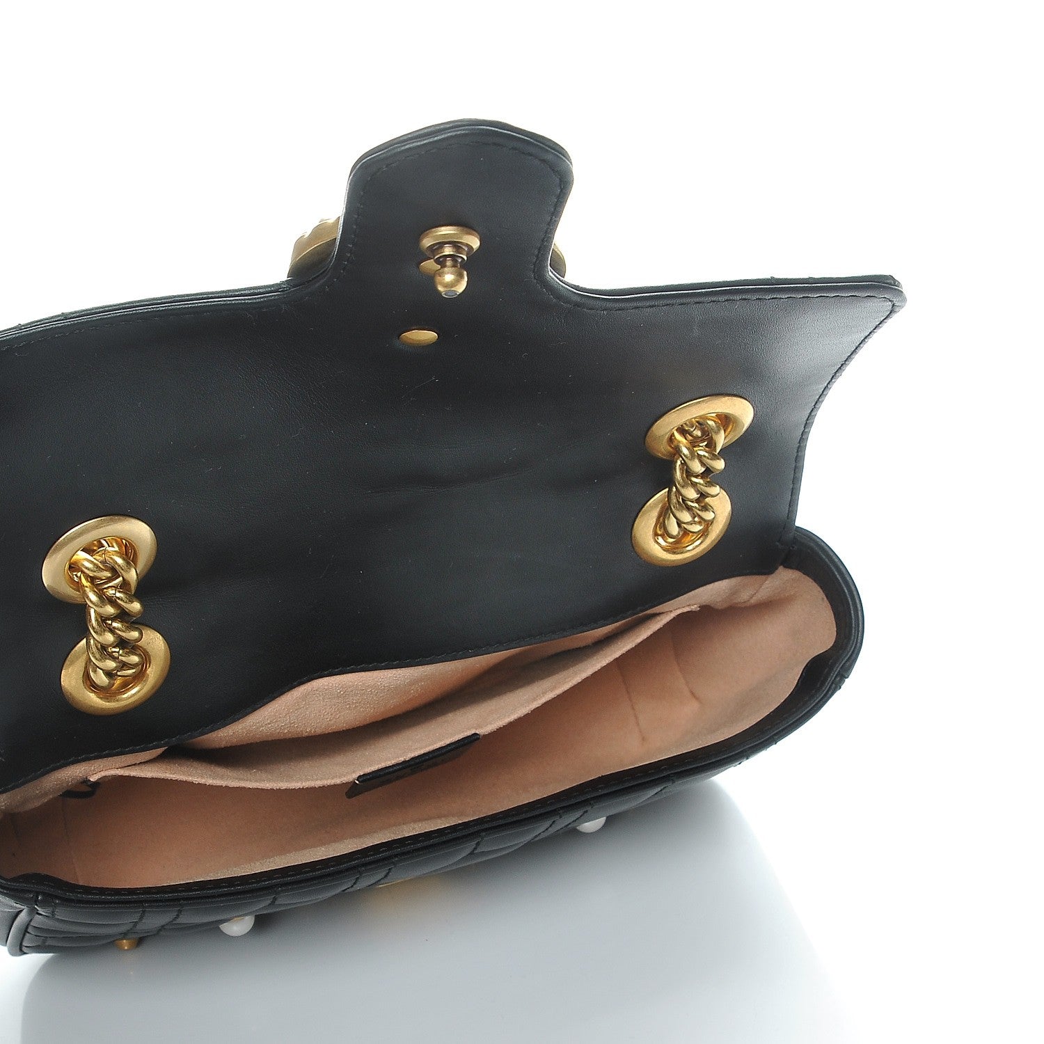 Gucci Calfskin Matelasse Studded Mini Pearly GG Marmont Shoulder Bag Black 5 of 7