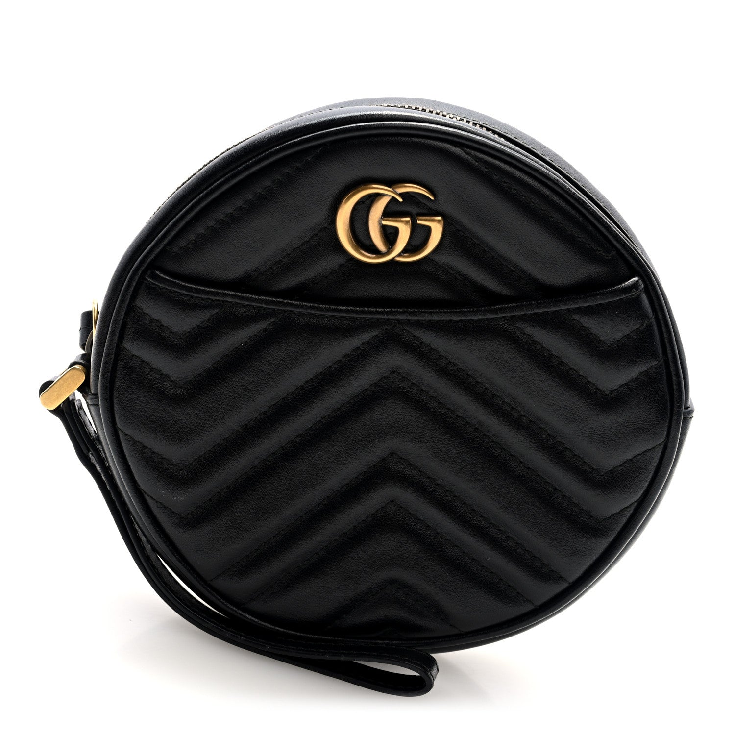 Gucci Calfskin Matelasse GG Marmont Round Wrist Wallet Black 1 of 6