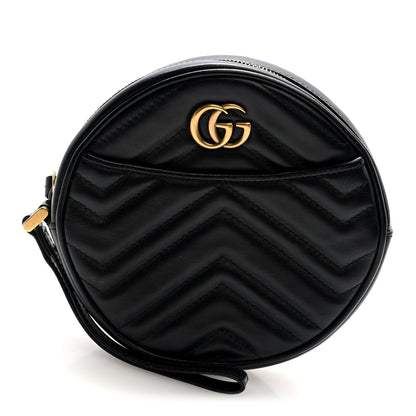 Gucci Calfskin Matelasse GG Marmont Round Wrist Wallet Black 1 of 6