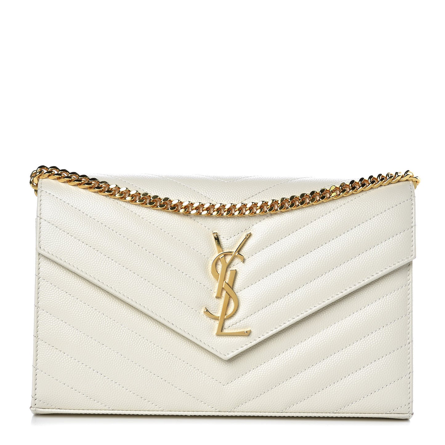 Grain De Poudre Matelasse Chevron Monogram Chain Wallet Porcellana