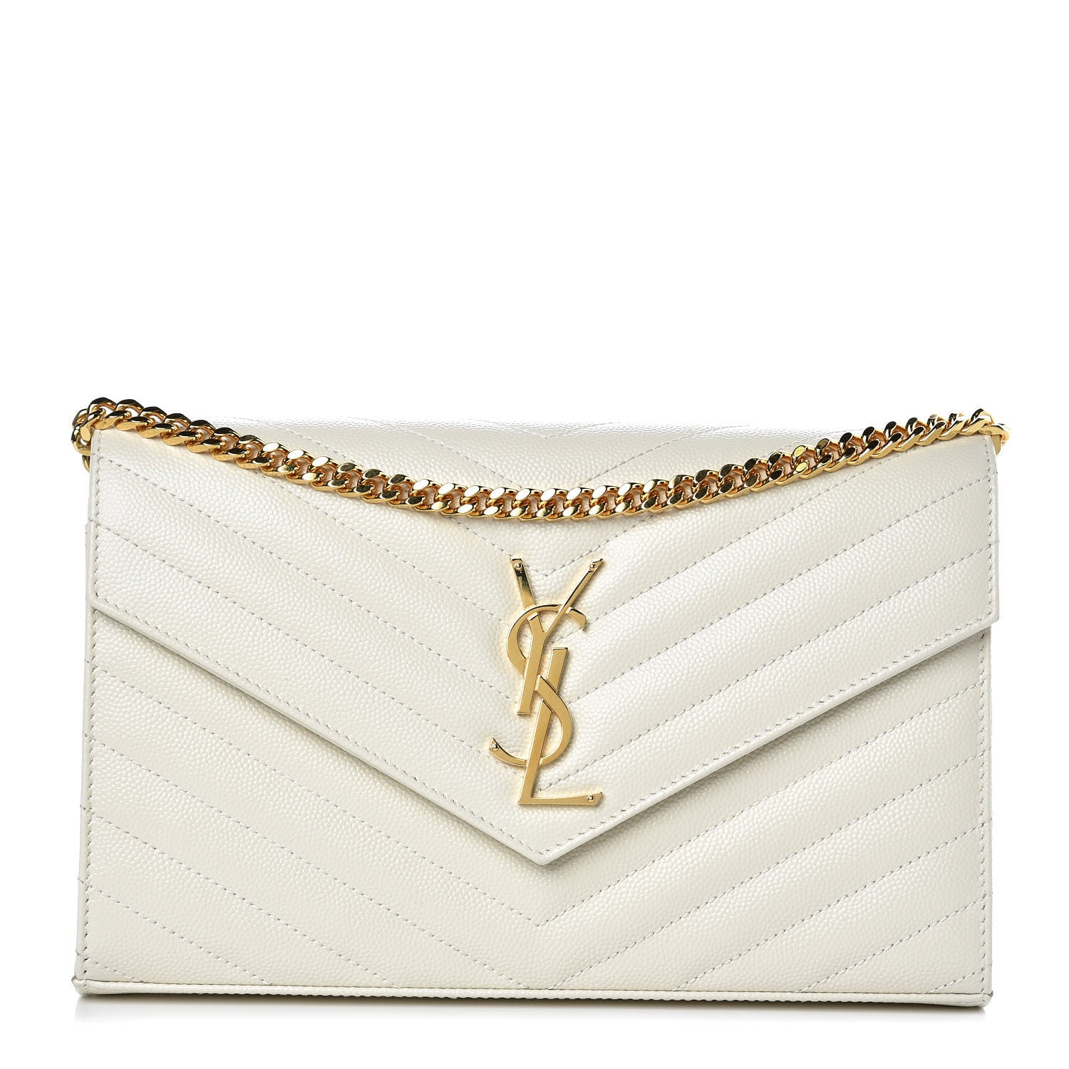 Saint Laurent Grain De Poudre Matelasse Chevron Monogram Chain Wallet Porcellana 1 of 8
