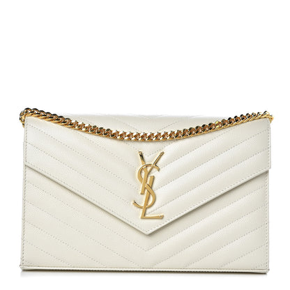 Saint Laurent Grain De Poudre Matelasse Chevron Monogram Chain Wallet Porcellana 1 of 8