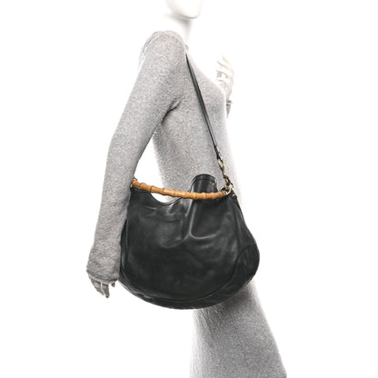 Gucci Calfskin Peggy Bamboo Top Handle Hobo Black 2 of 10