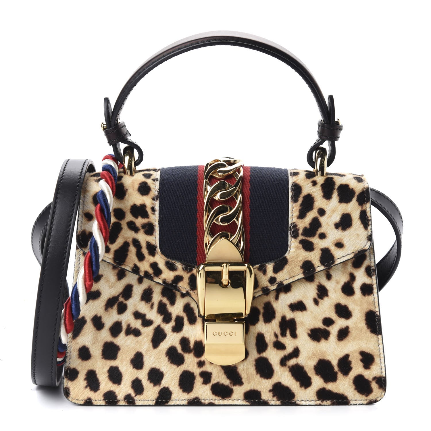 Gucci Calf Hair Leopard Print Mini Sylvie Top Handle Bag Naturale Black 1 of 11