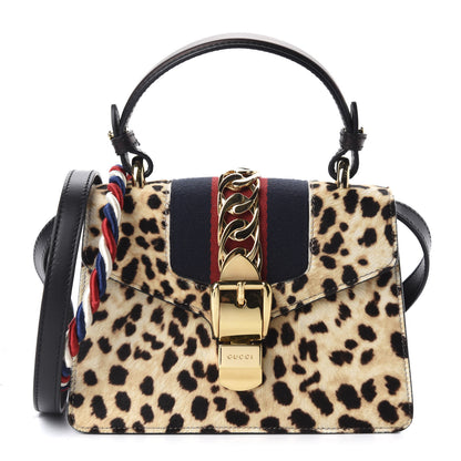 Gucci Calf Hair Leopard Print Mini Sylvie Top Handle Bag Naturale Black 1 of 11