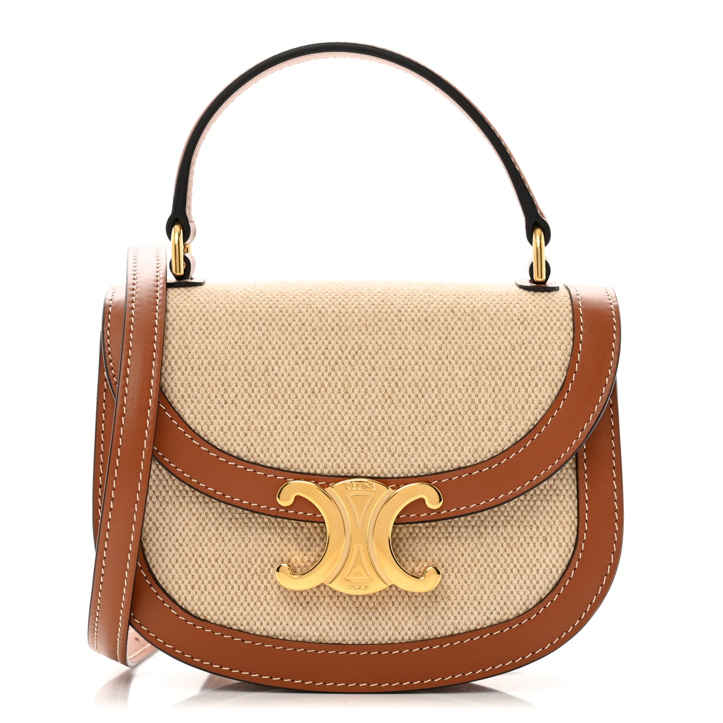 Textile Calfskin Triomphe Mini Besace Clea Natural Tan