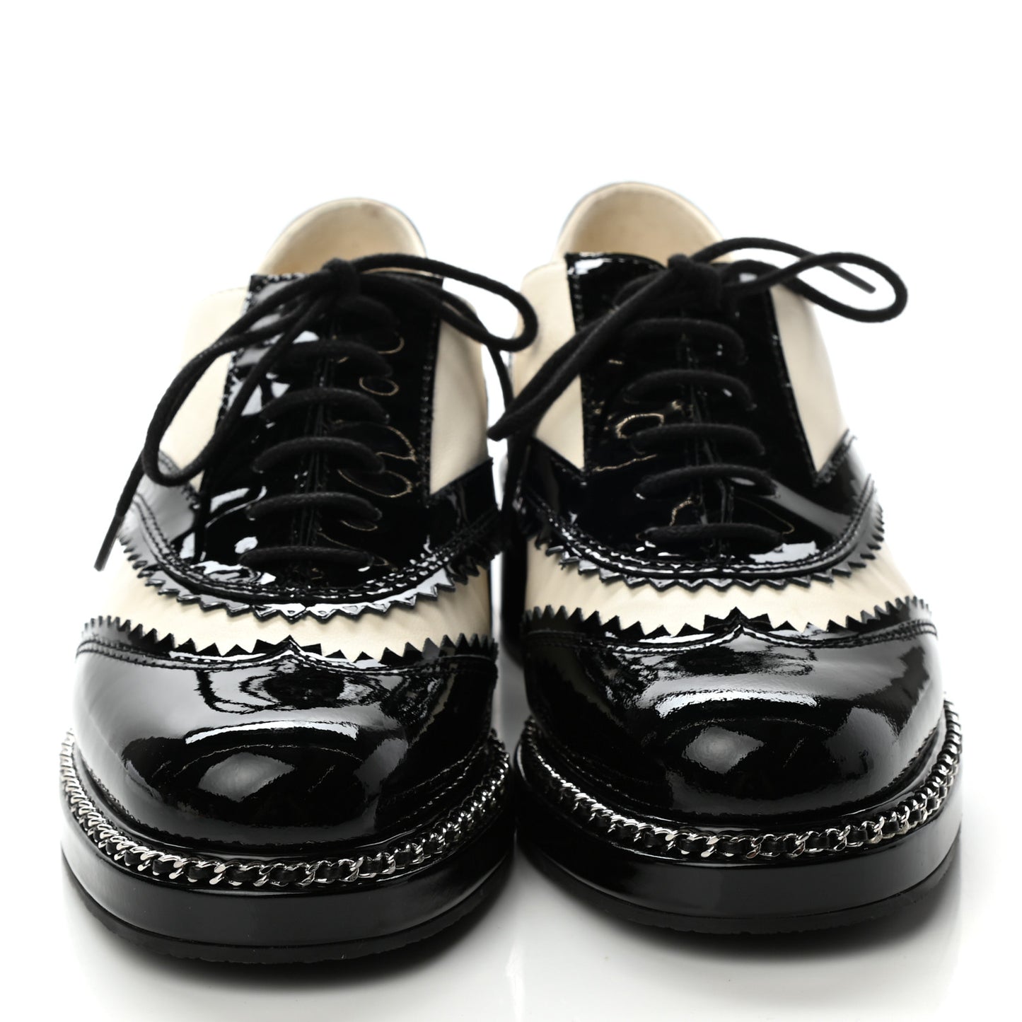 Lambskin Patent Calfskin CC Brogue Lace Up Oxfords 35.5 Ivory Black