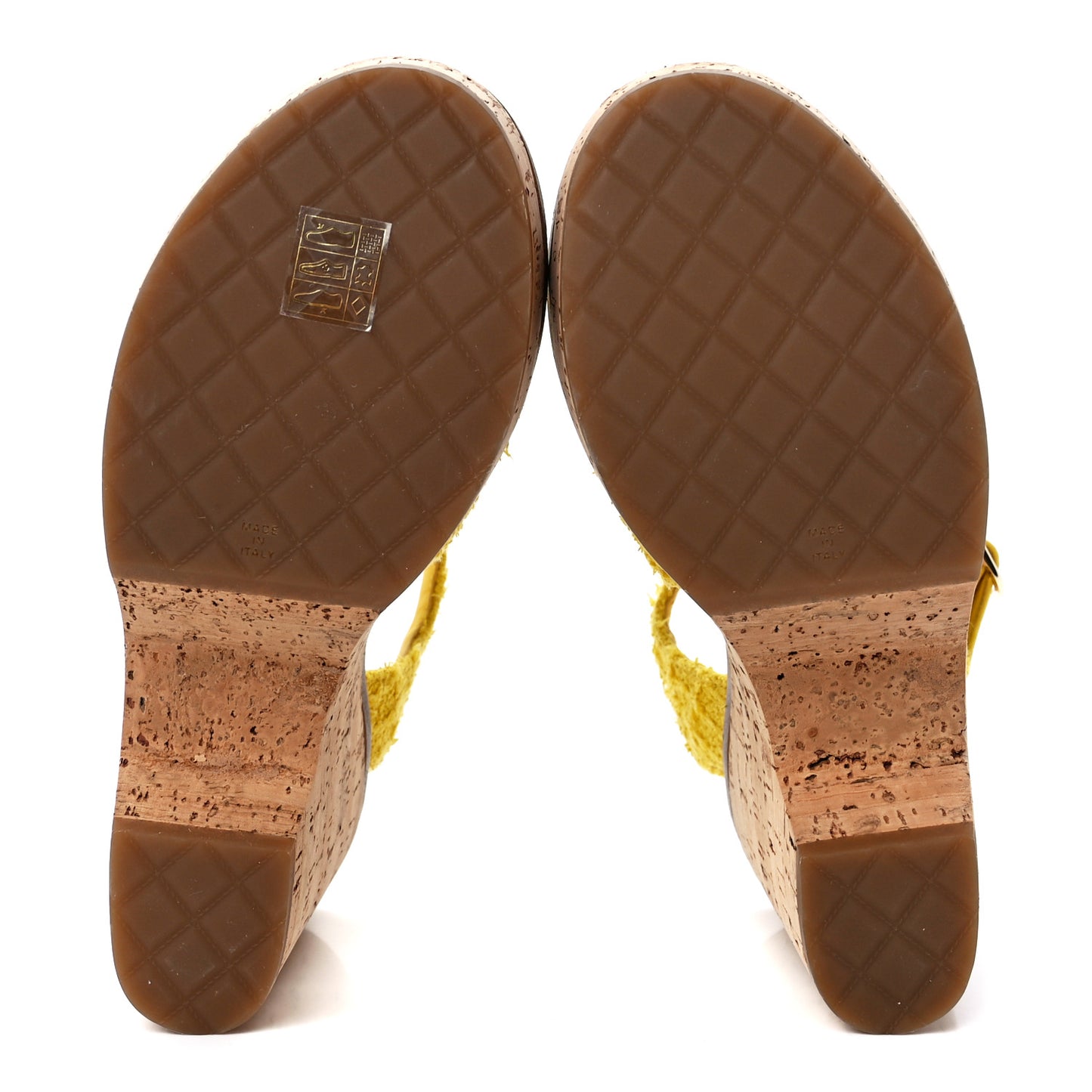 Tweed Cork CC Wedge Sandals 39 Yellow