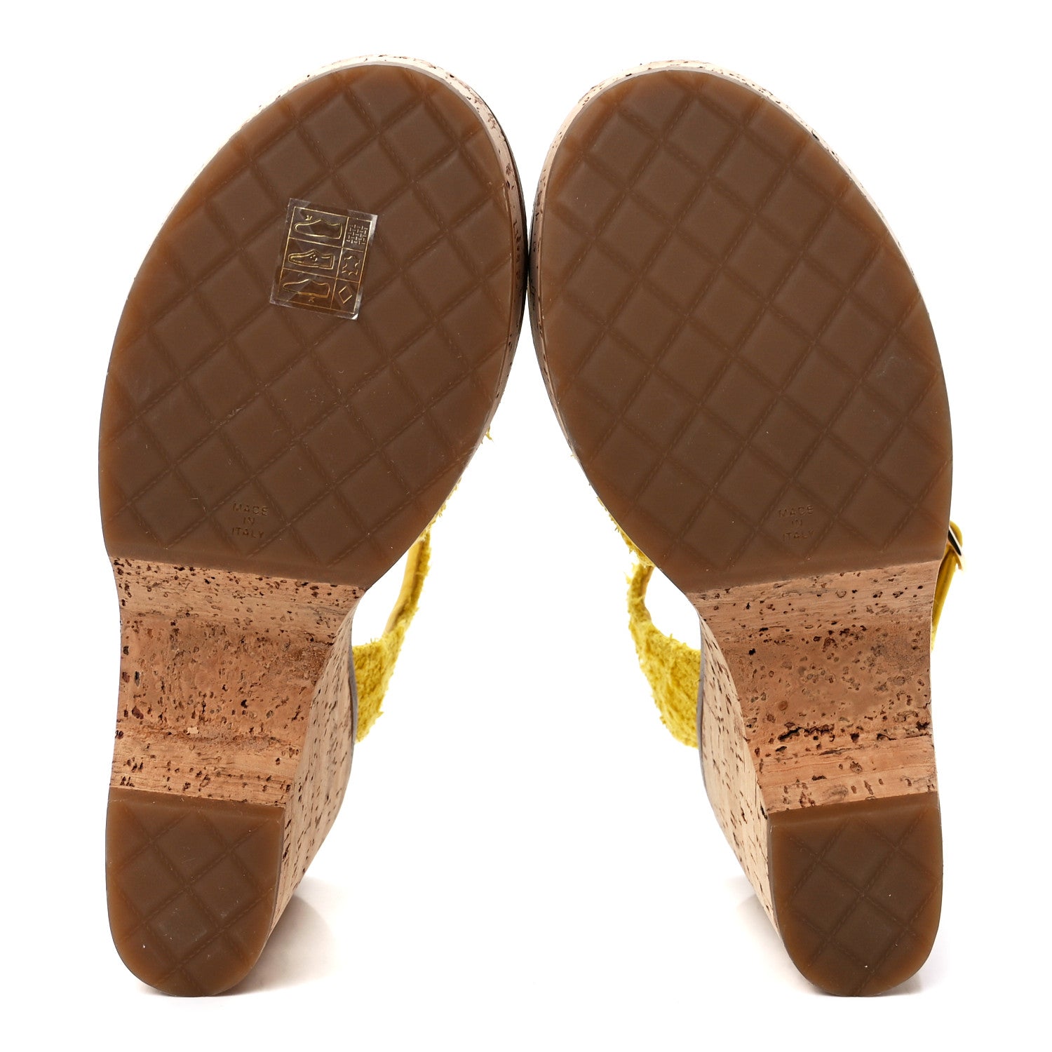 Chanel Tweed Cork CC Wedge Sandals 39 Yellow 4 of 8