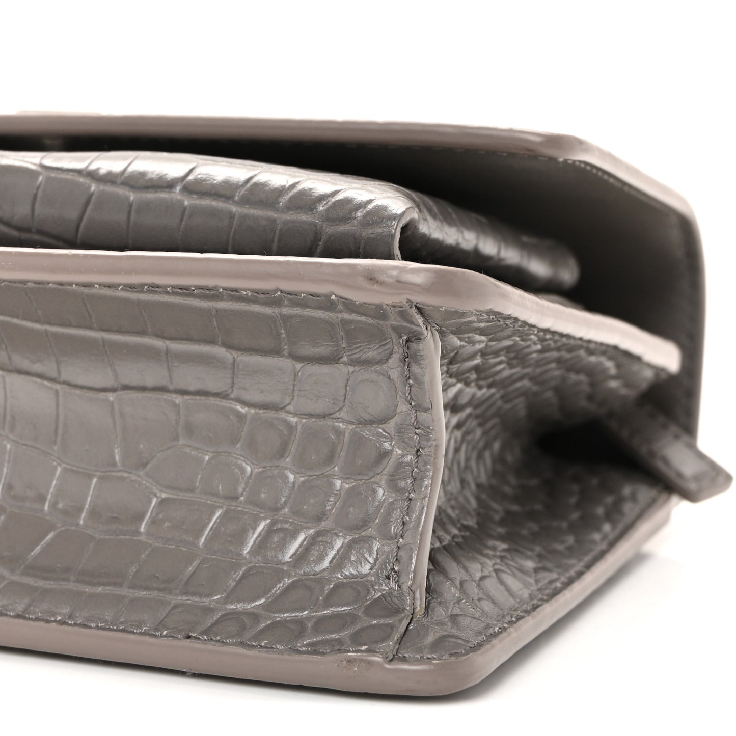 Calfskin Crocodile Embossed Monogram Sunset Chain Wallet Grey