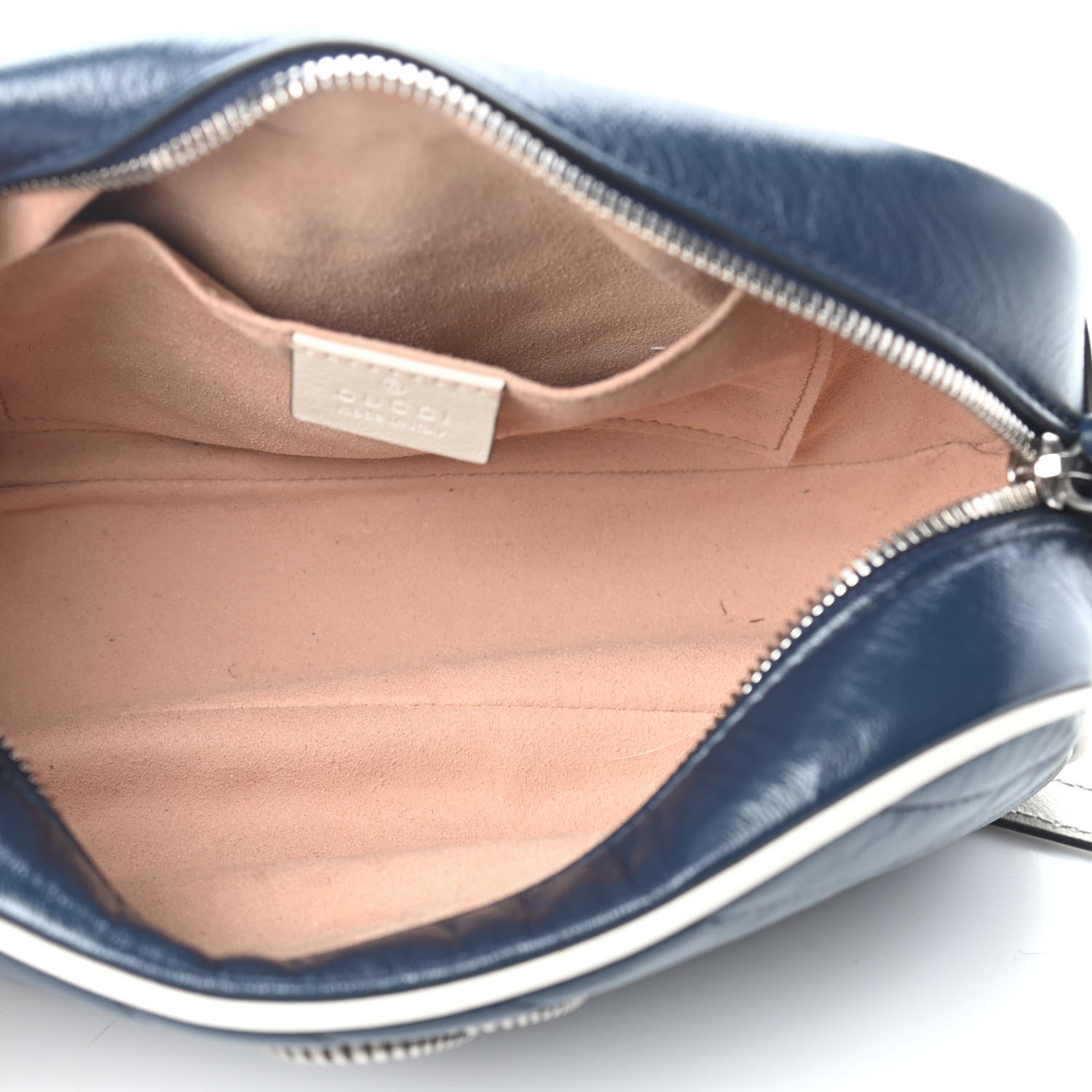 Gucci Vintage Effect Calfskin Matelasse Diagonal Small Torchon GG Marmont Chain Shoulder Bag Blue Agata Mystic White 5 of 7