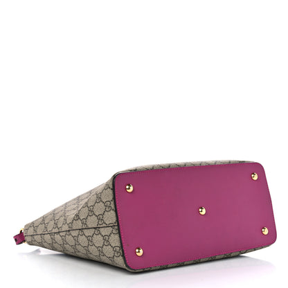 Gucci GG Supreme Monogram Linea A Foldover Tote Beige Hibiscus Red New Rosette 4 of 10