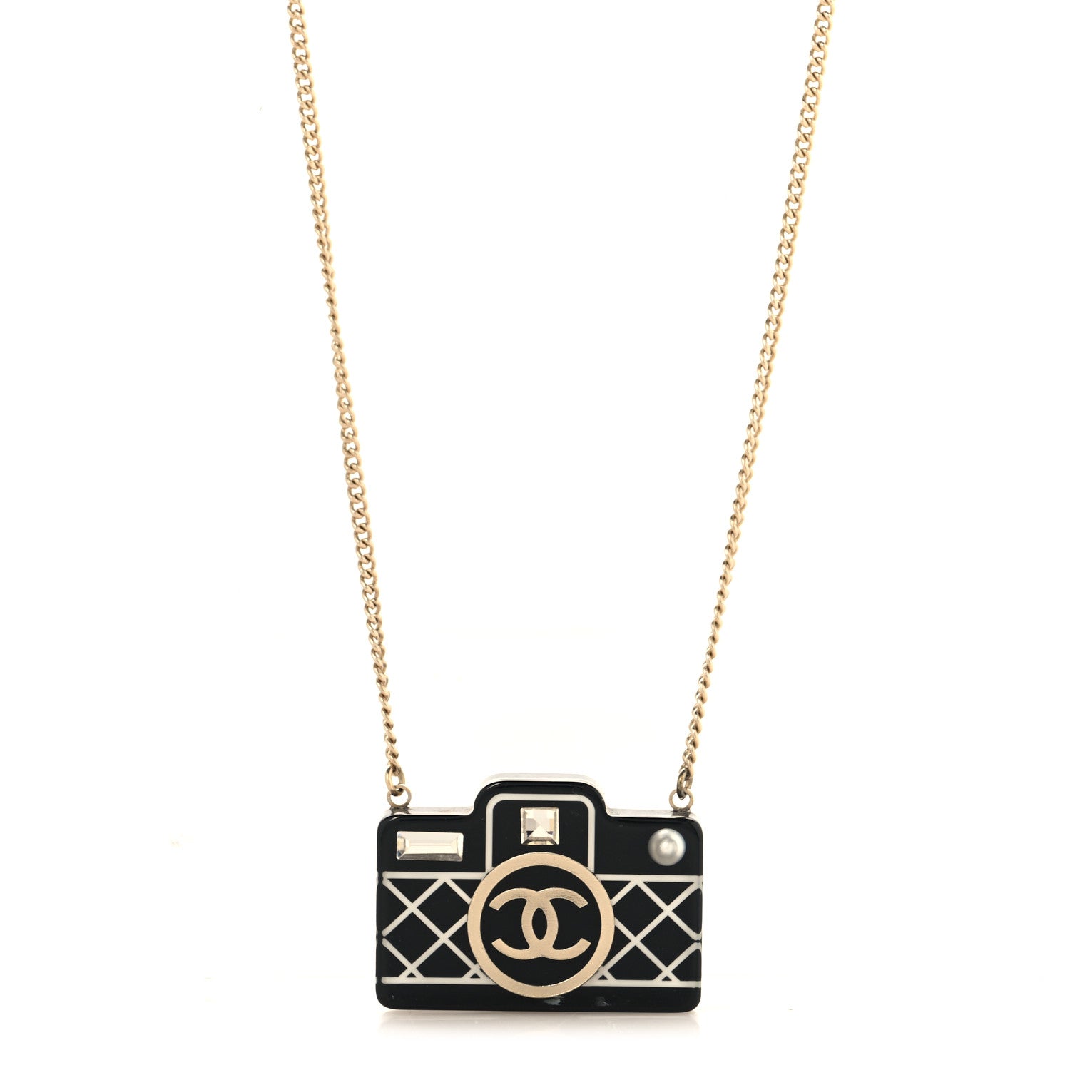 Chanel Resin Camera CC Necklace Black Gold 1 of 4