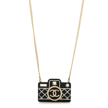 Chanel Resin Camera CC Necklace Black Gold 1 of 4