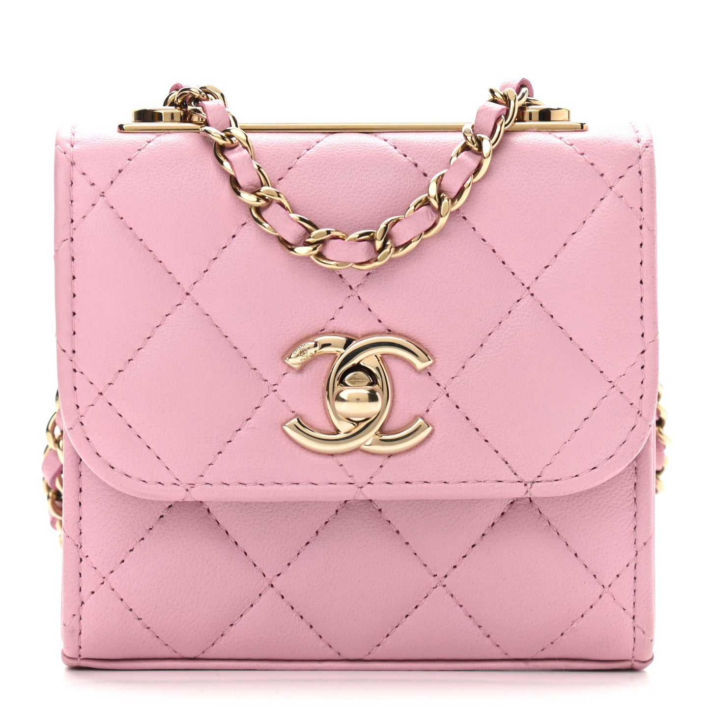 Lambskin Quilted Mini Trendy CC Clutch With Chain Dark Pink