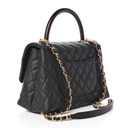 Chanel Caviar Lizard Embossed Quilted Small Coco Handle Flap Black 3 of 11