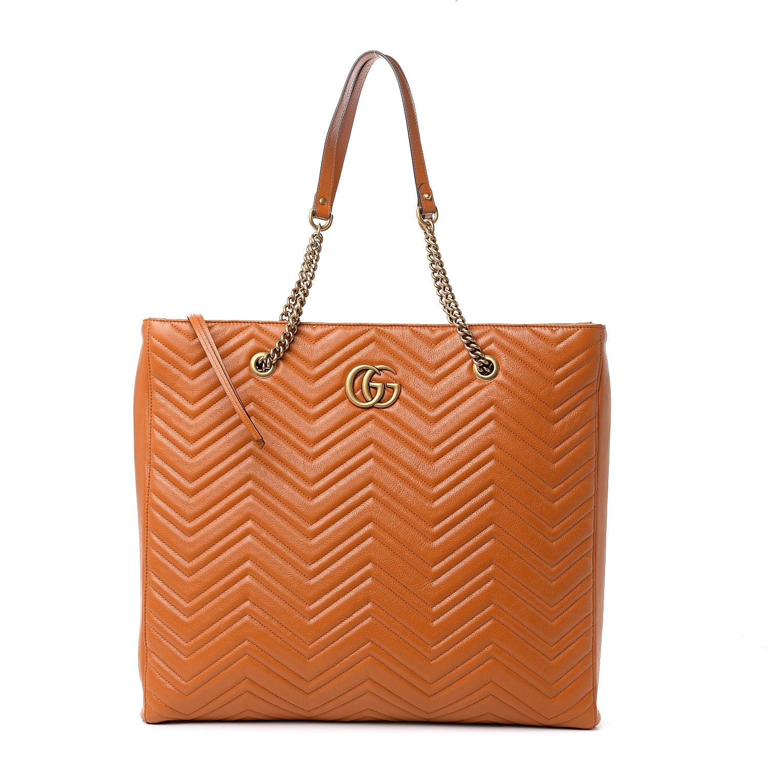 Gucci Azalea Calfskin Matelasse Large GG Marmont Slim Tote Cognac 1 of 10