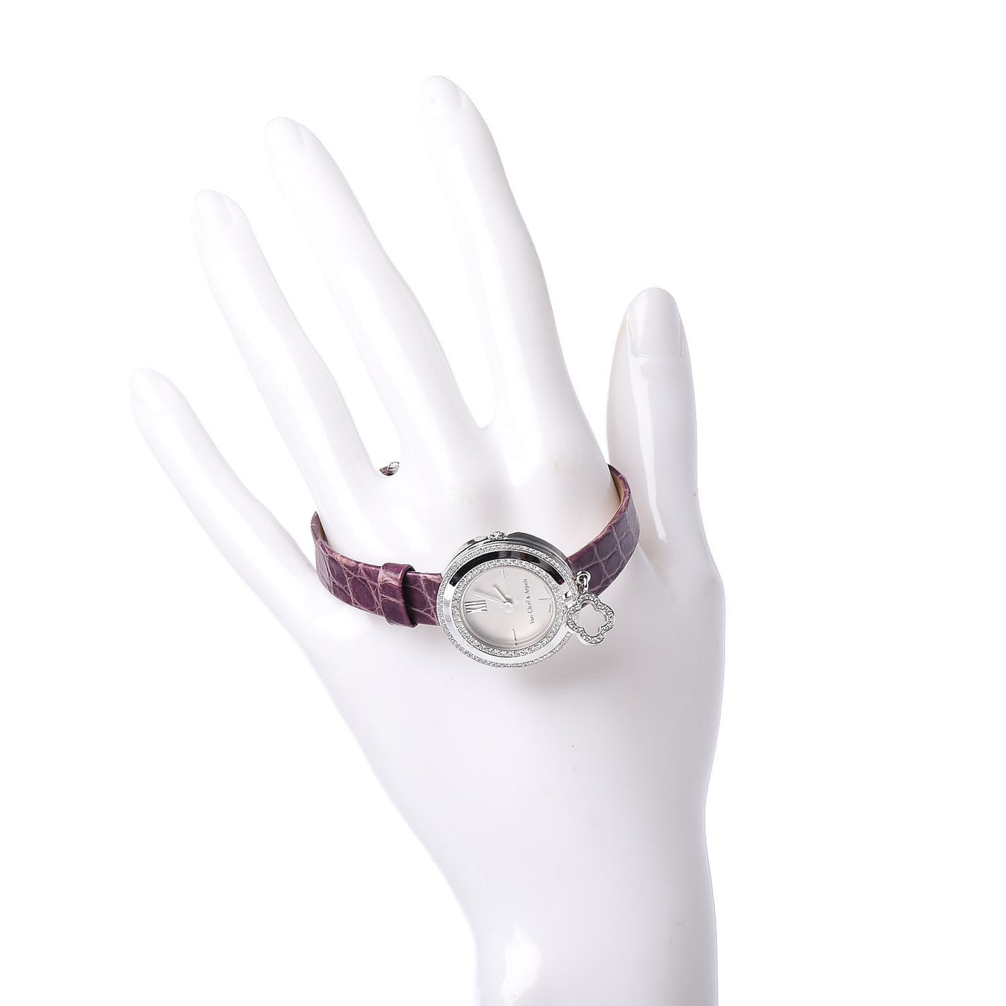 18K White Gold Alligator Diamond Bezel 25mm Charms Quartz Watch
